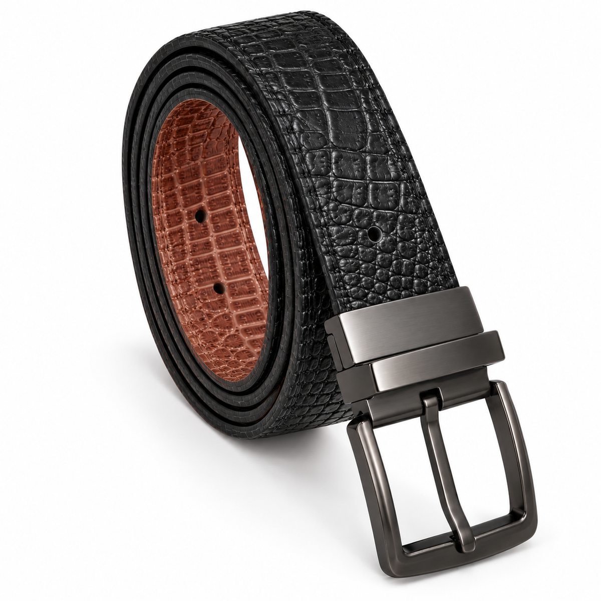 NGUVU Reversible Top Grain Croc Embossed Leather Belt