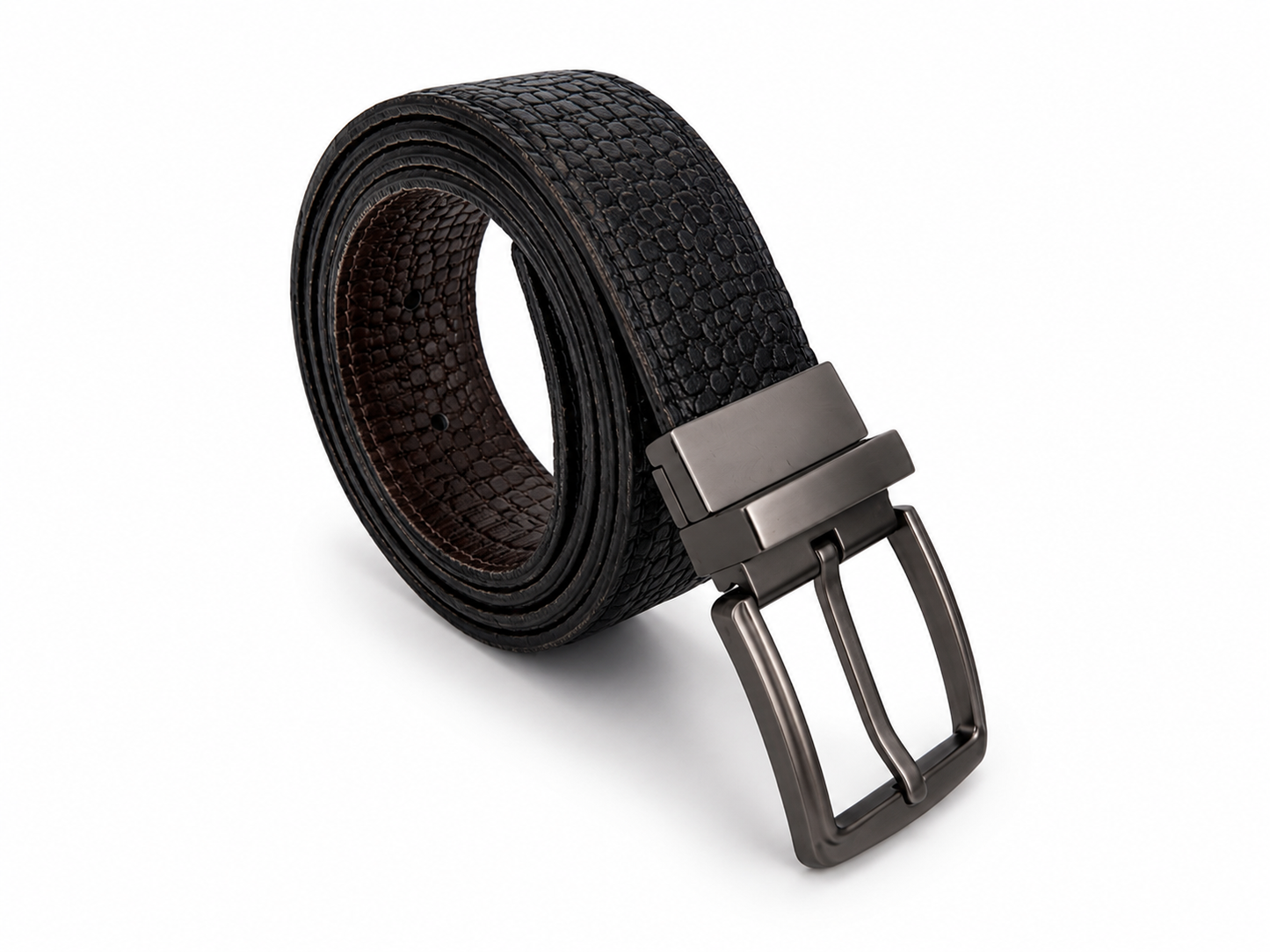 NGUVU Reversible Top Grain Croc Embossed Leather Belt