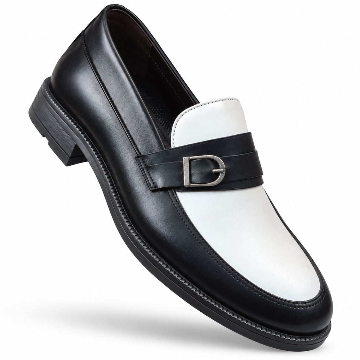 HAIBA Two-Tone Leather Buckle Loafers