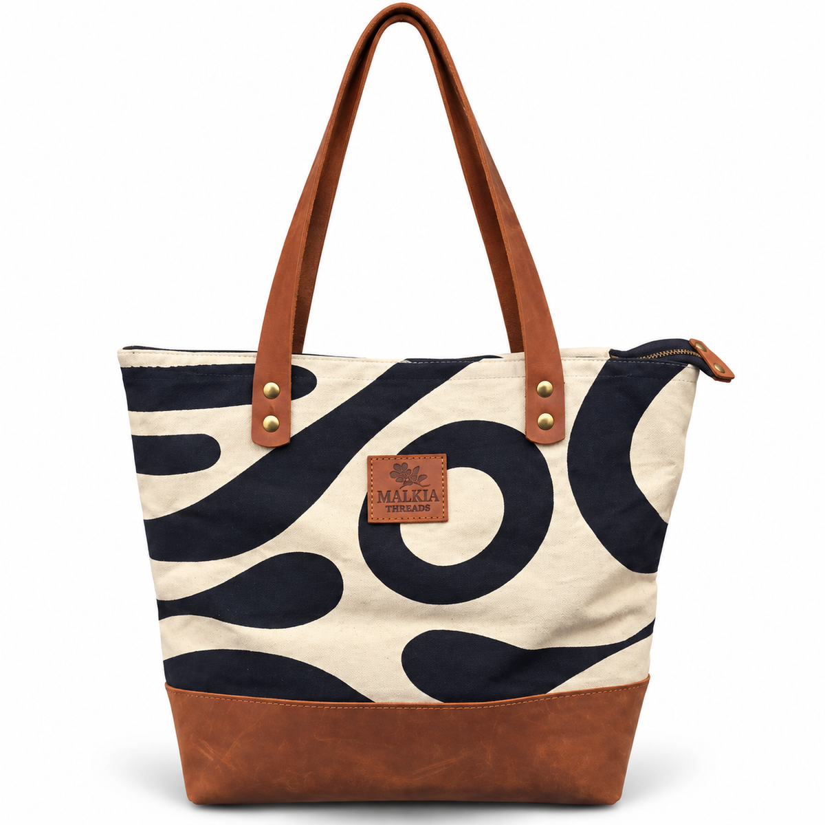 HAIBA African Print Canvas & Leather Tote Bag