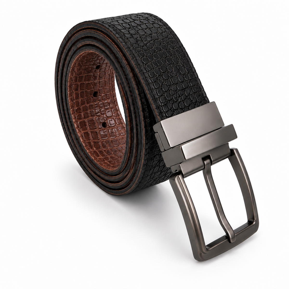 NGUVU Reversible Top Grain Croc Embossed Leather Belt