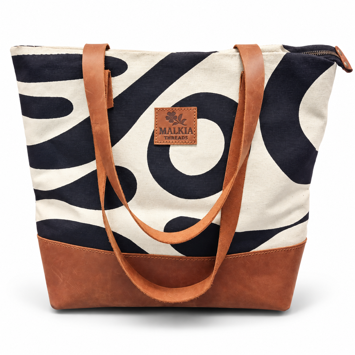 HAIBA African Print Canvas & Leather Tote Bag
