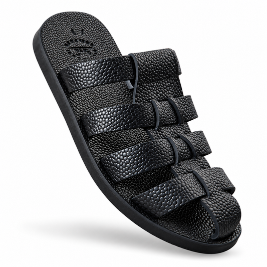 MSHIKAMANO Multi-Strap Textured Leather Sandals