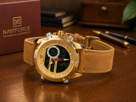 The Kiongozi Prestige Gold Chronograph Full-Grain Leather Edition