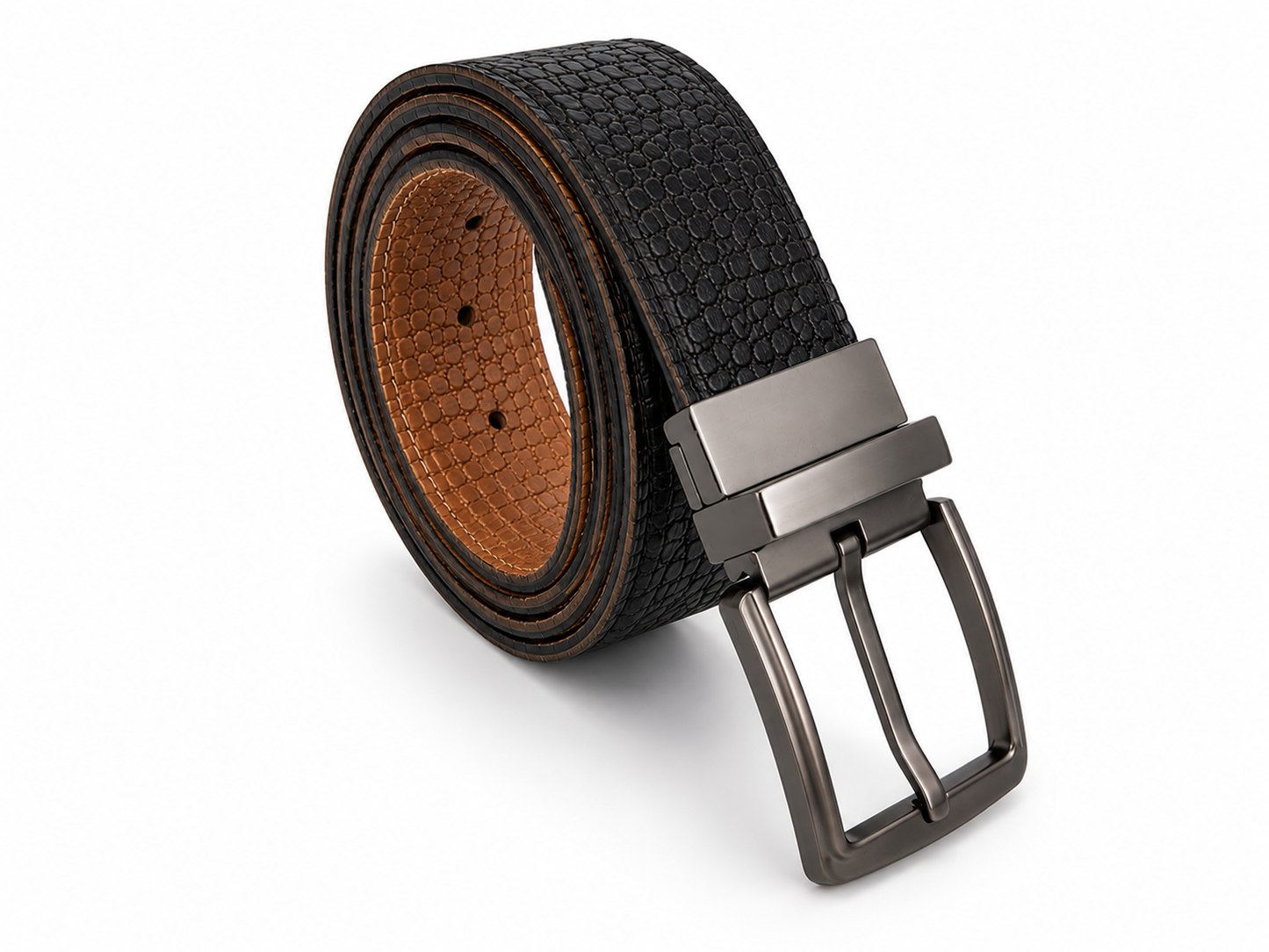 NGUVU Reversible Top Grain Croc Embossed Leather Belt