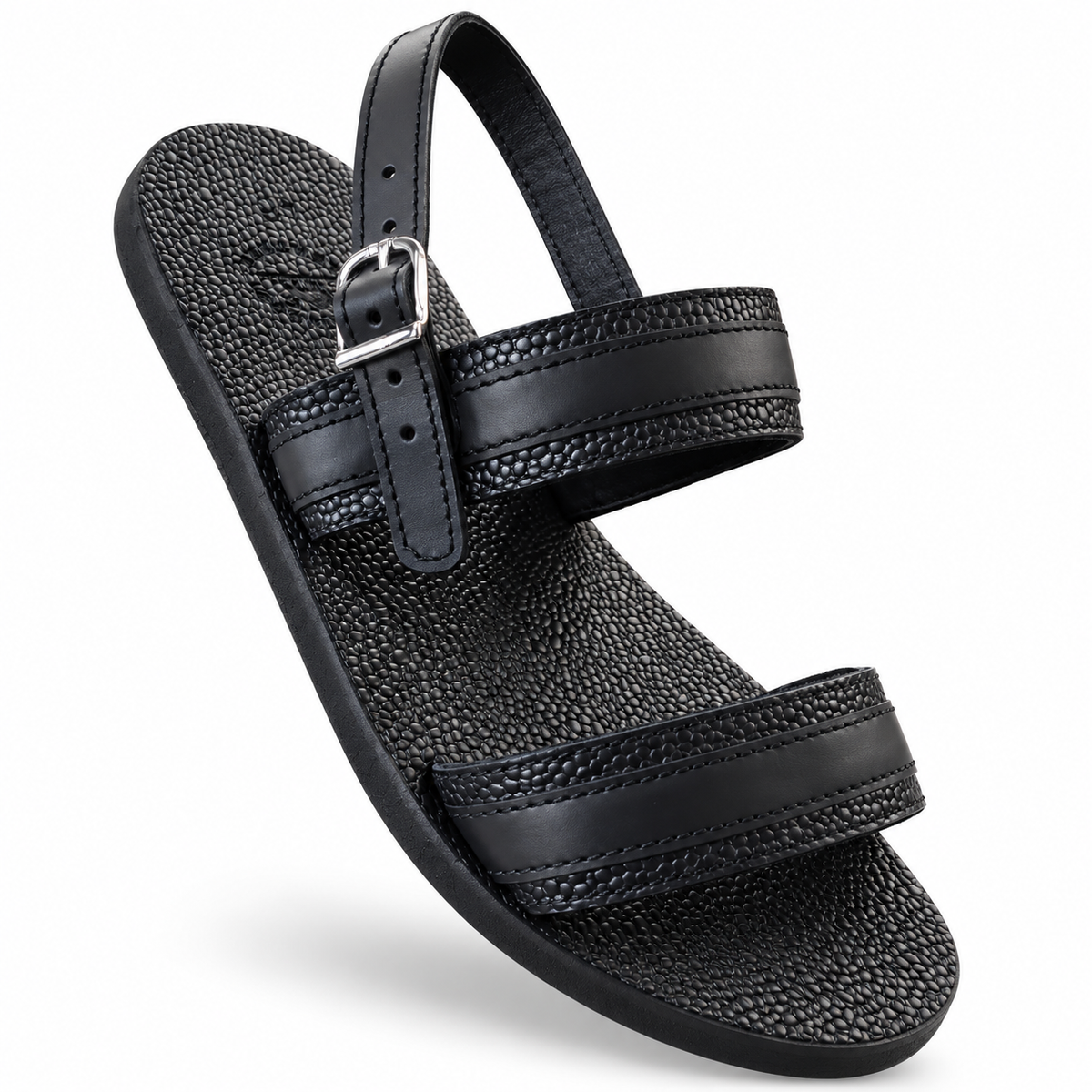 MSHUPAVU Textured Leather Double-Strap Sandals