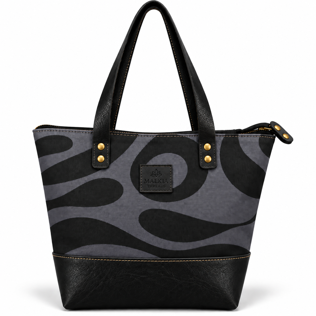 HAIBA African Print Canvas & Leather Tote Bag