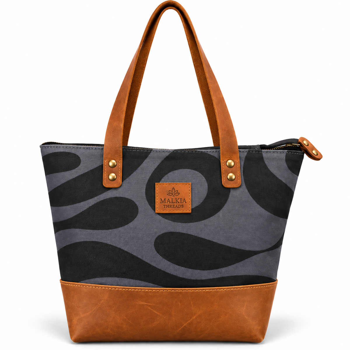 HAIBA African Print Canvas & Leather Tote Bag