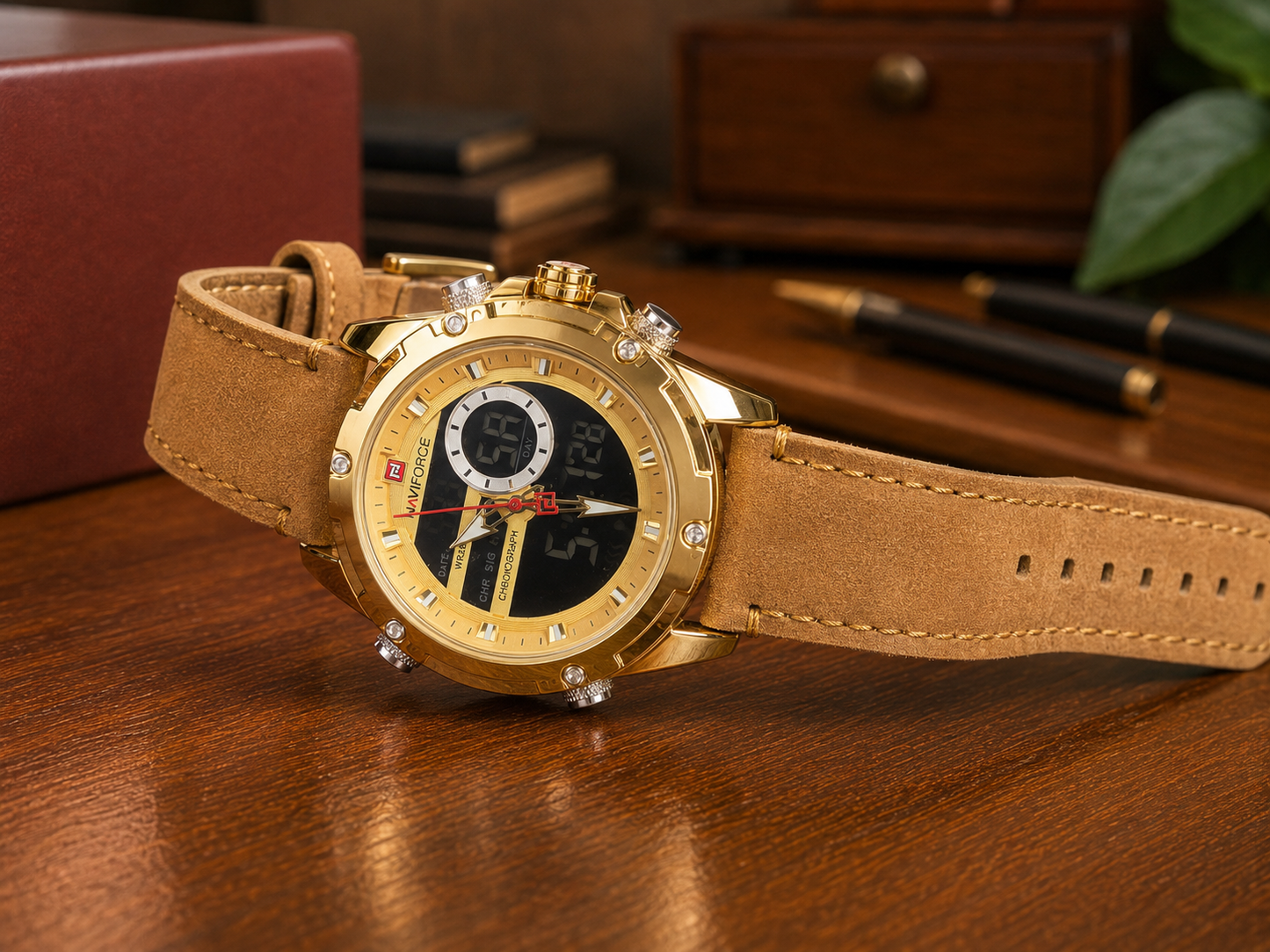 The Kiongozi Prestige Gold Chronograph Full-Grain Leather Edition