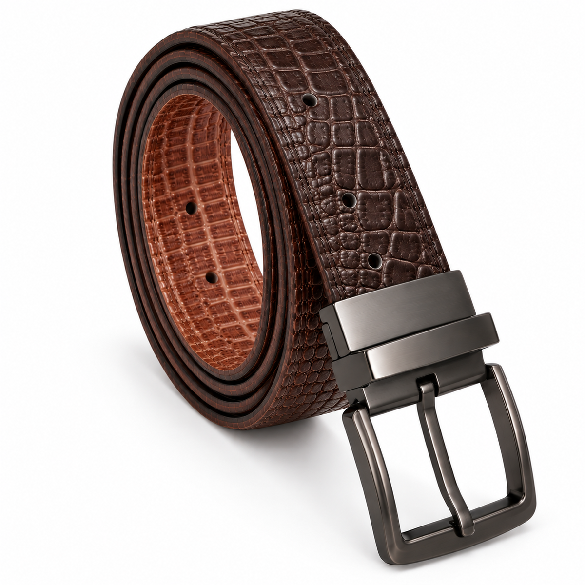NGUVU Reversible Top Grain Croc Embossed Leather Belt