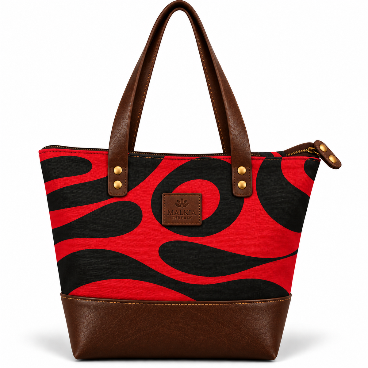HAIBA African Print Canvas & Leather Tote Bag
