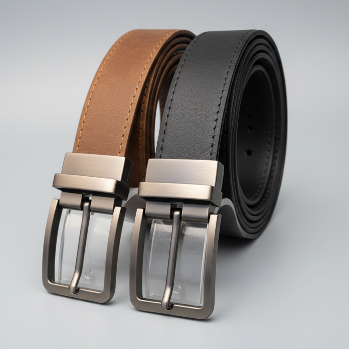 Two leather belts with silver buckles on a dark background