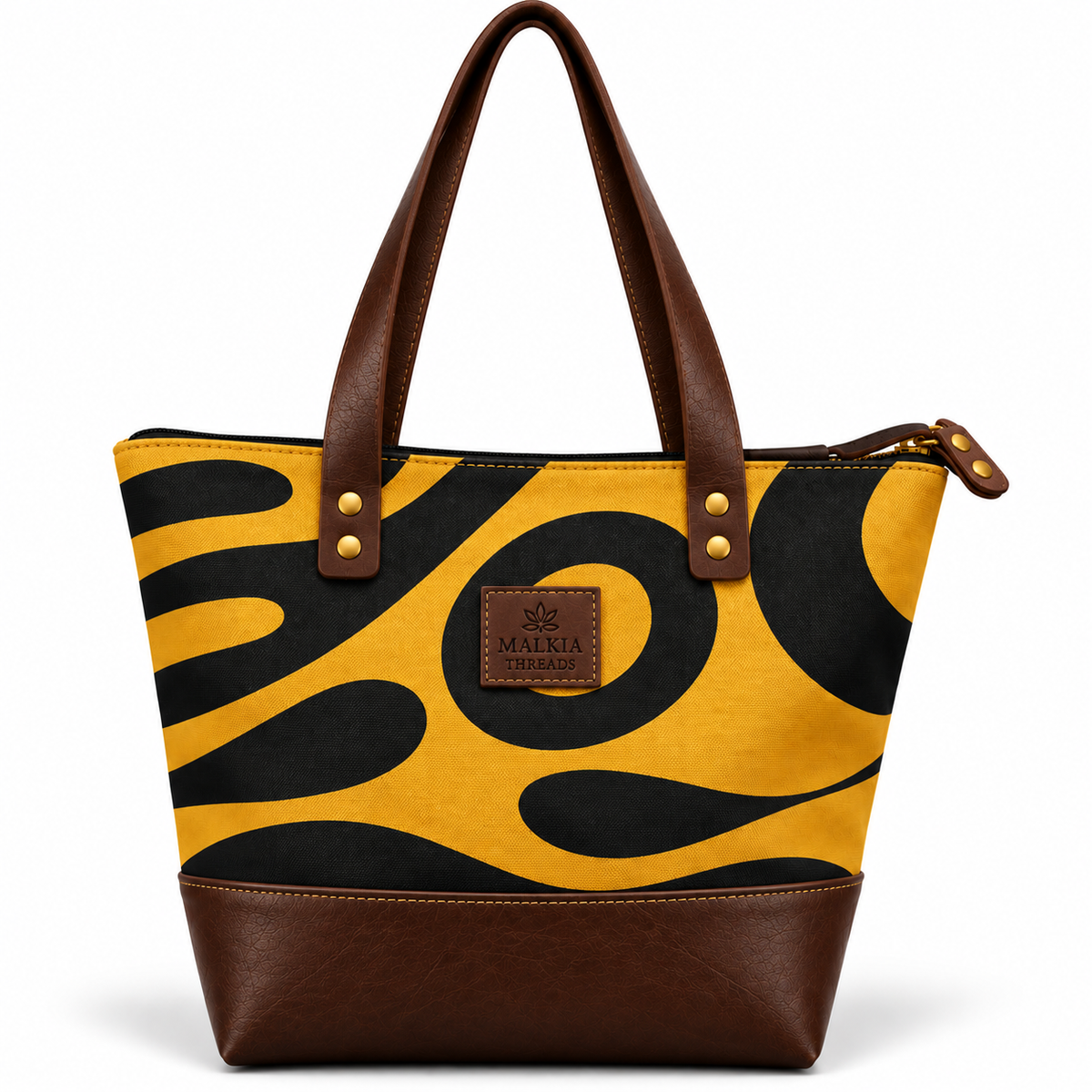HAIBA African Print Canvas & Leather Tote Bag