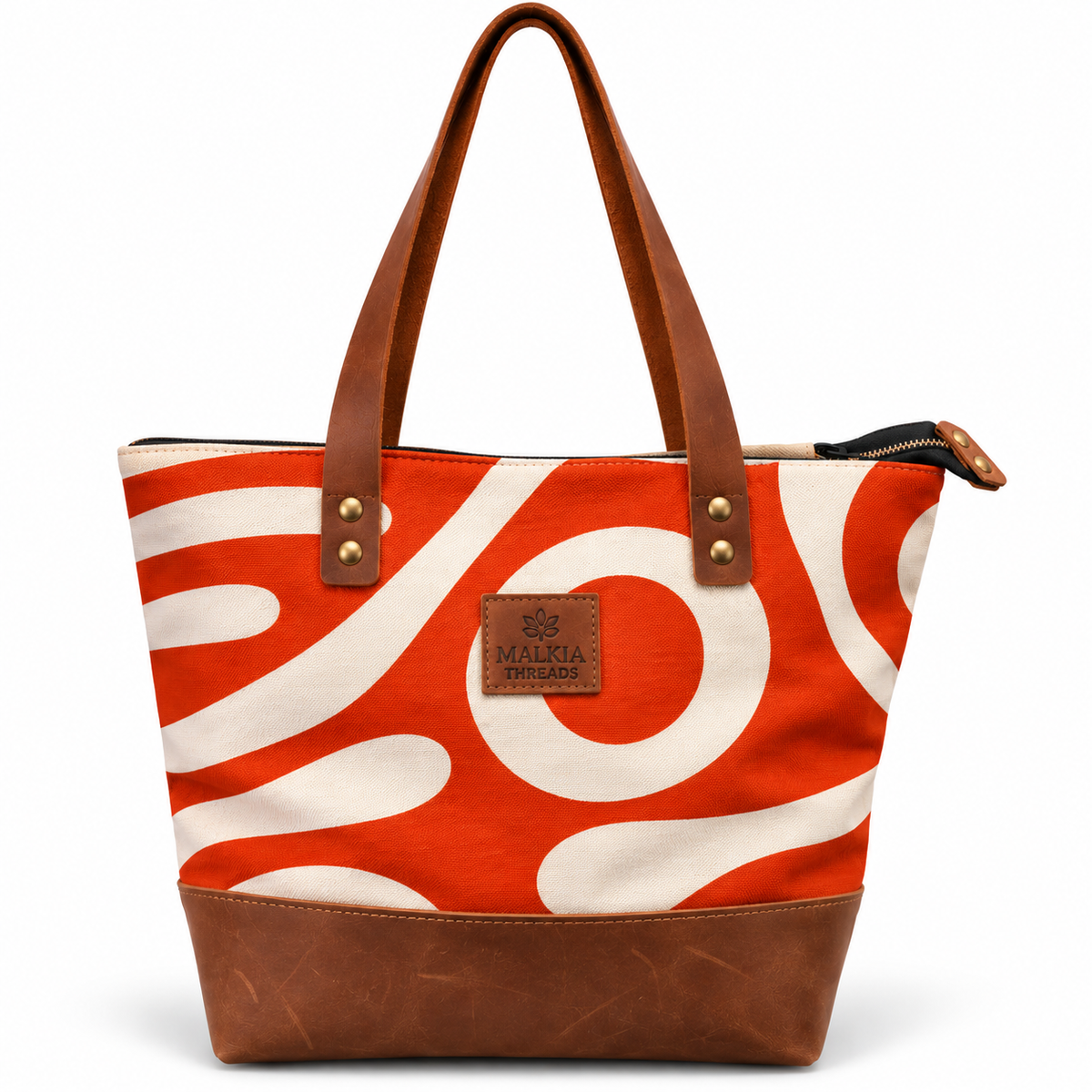 HAIBA African Print Canvas & Leather Tote Bag
