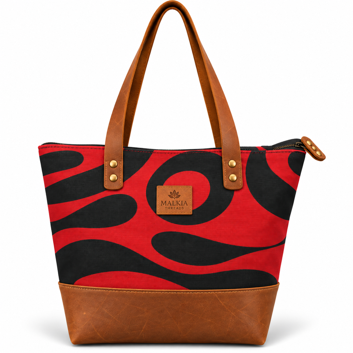 HAIBA African Print Canvas & Leather Tote Bag