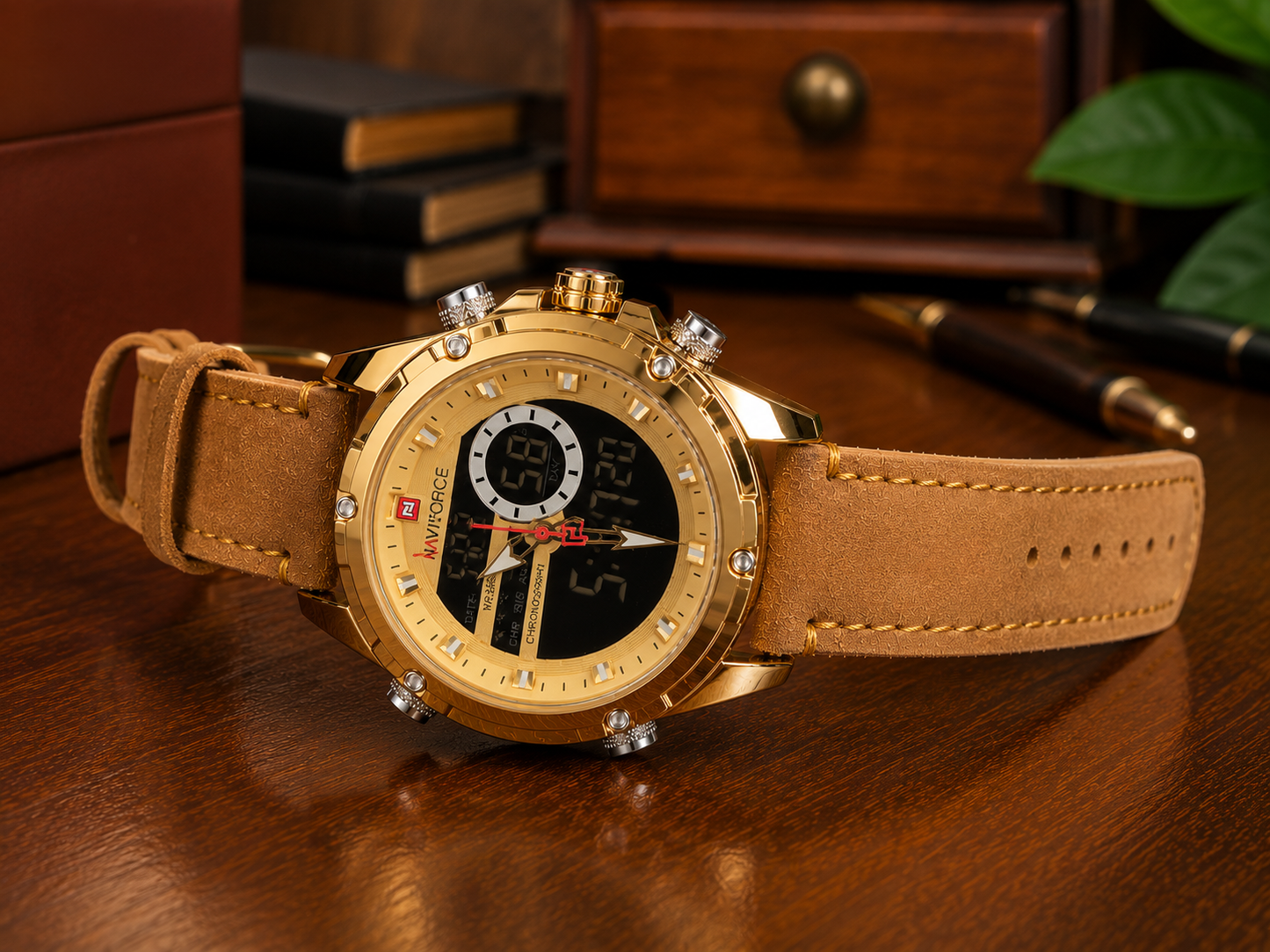 The Kiongozi Prestige Gold Chronograph Full-Grain Leather Edition