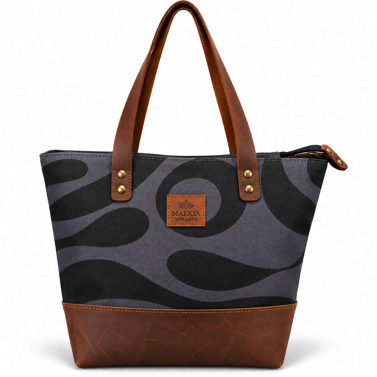 HAIBA African Print Canvas & Leather Tote Bag