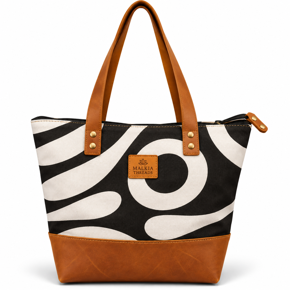 HAIBA African Print Canvas & Leather Tote Bag