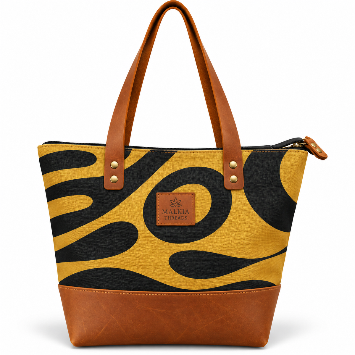 HAIBA African Print Canvas & Leather Tote Bag